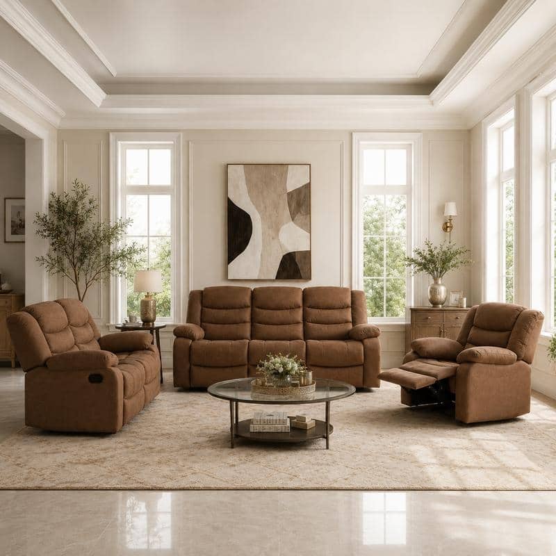 Modern 3-Piece Manual Reclining Living Room Sofa Set with Dropdown Table and Console