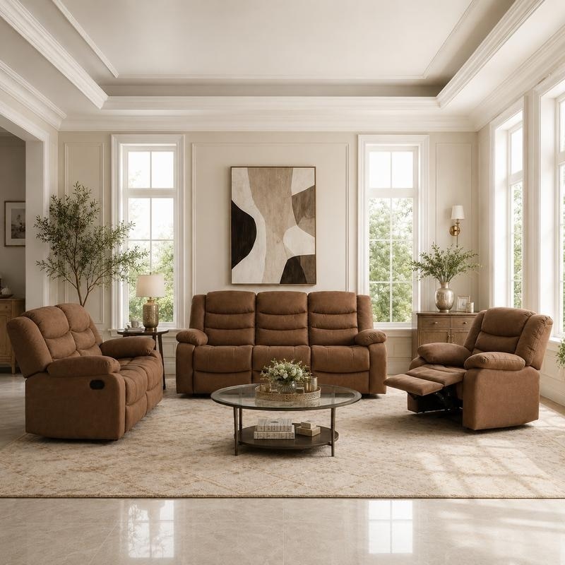 Modern 3-Piece Manual Reclining Living Room Sofa Set with Dropdown Table and Console