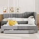 preview thumbnail 40 of 46, Daybed Captain Bed Upholstered Bed with Trundle and 3 Drawers, Elegance Stripe Design L-Shaped Upholstered Daybed Platform Bed