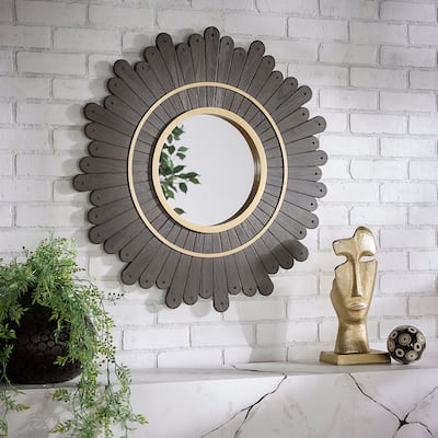 Victoria Round Dark Brown Sunburst Wall Mirror by iNSPIRE Q Bold
