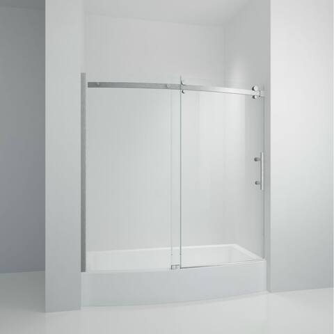 Frameless Curved Bathtub Shower Doors 60" Width x 58" Height with 1/3"(8mm) Clear Tempered Glass Finish