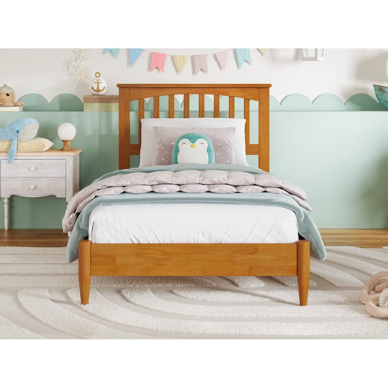Twin Wood Platform Bed - Low Profile Solid Wood Bed Frame - Light Toffee Finish