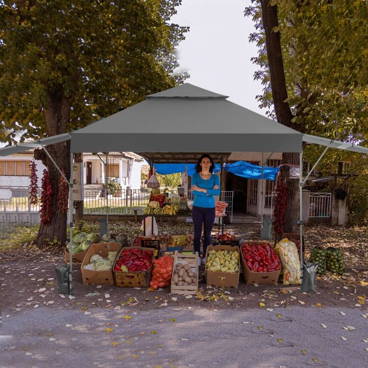 Outdoor Pop Up Canopy Tent with Side Awnings 10x17.6 Ft for Patio or Beach - 10 x 17.6 x 8.9-9.5 ft