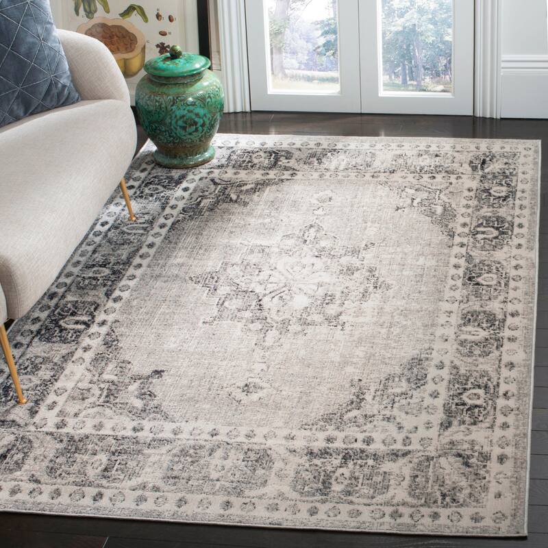 SAFAVIEH Montage Yackova Indoor/ Outdoor Waterproof Patio Backyard Rug - 3' x 5' - Grey/Ivory