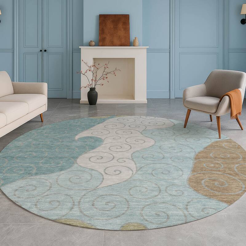 Machine Washable Indoor/ Outdoor Swirly Chantille Rug