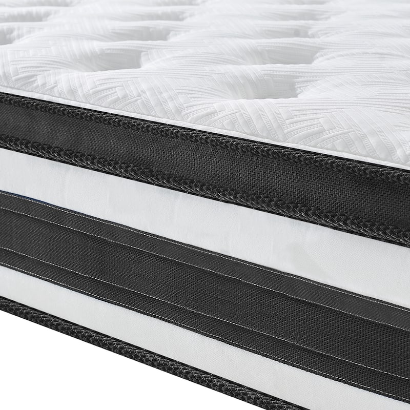 GDFStudio - Elowen 12 Inch Hybrid Memory Foam and Pocket-Spring Mattress with Euro-Top Comfort