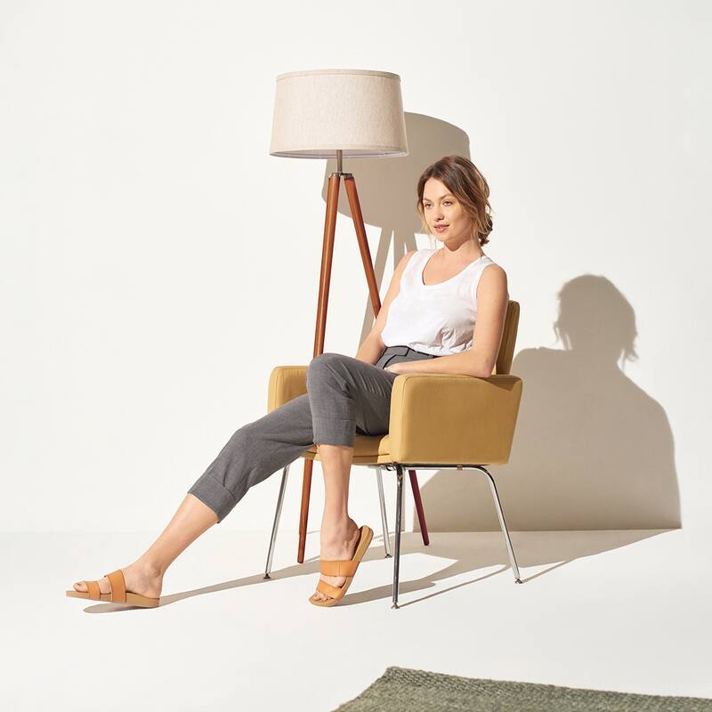Brightech Emma 61 in. Mid-Century Modern LED Super Bright Floor Lamp with Beige Fabric Drum Shade