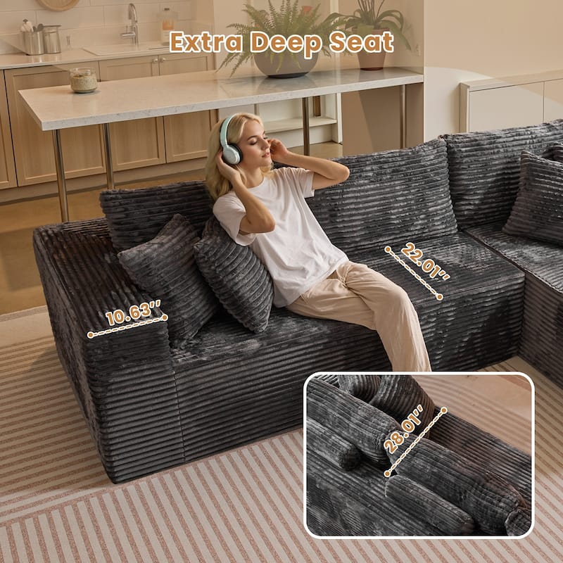 HOOOWOOO Modular Plush Upholstery L-shaped Sofa with Chaise Lounge