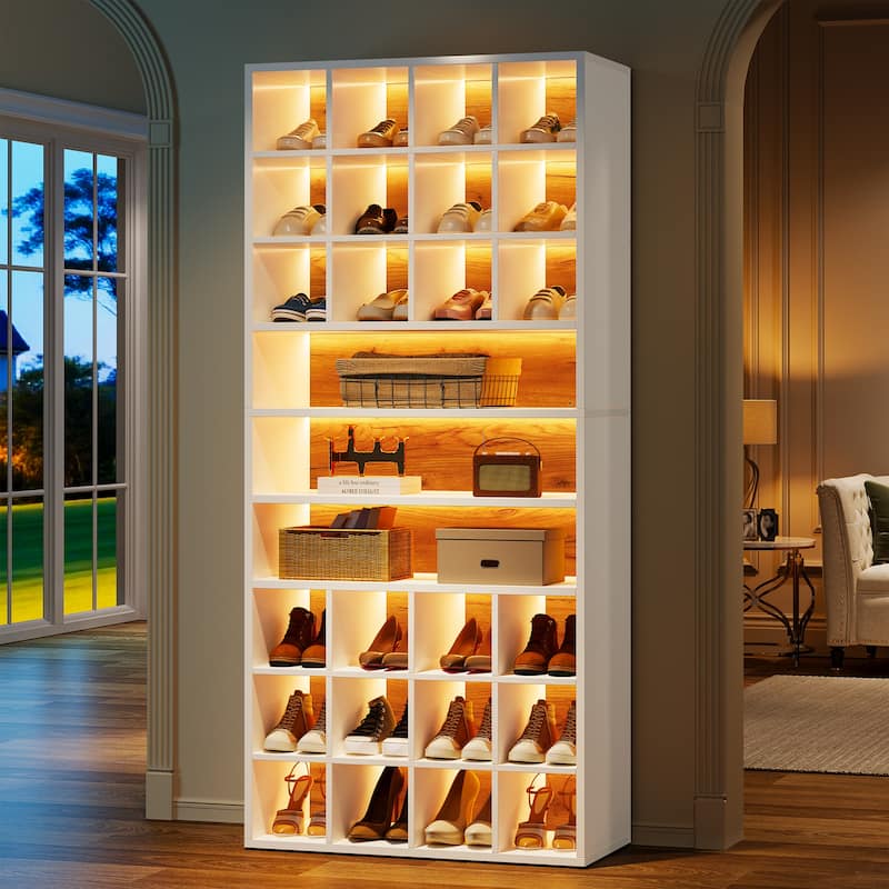 White LED Shoe Storage Cabinet with 24 Compartments for Entryway
