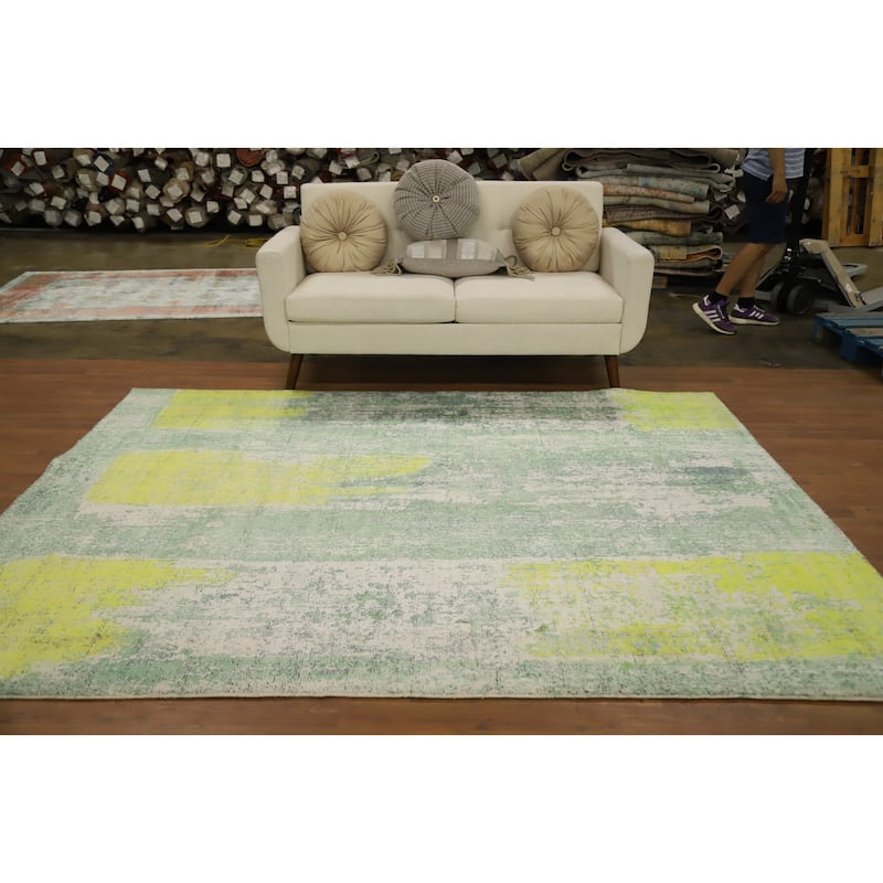 Hand Knotted Oriental Viscose Silk Carpet Modern Abstract Green Abstract Area Rug - 8' 5'' X 6' 9''
