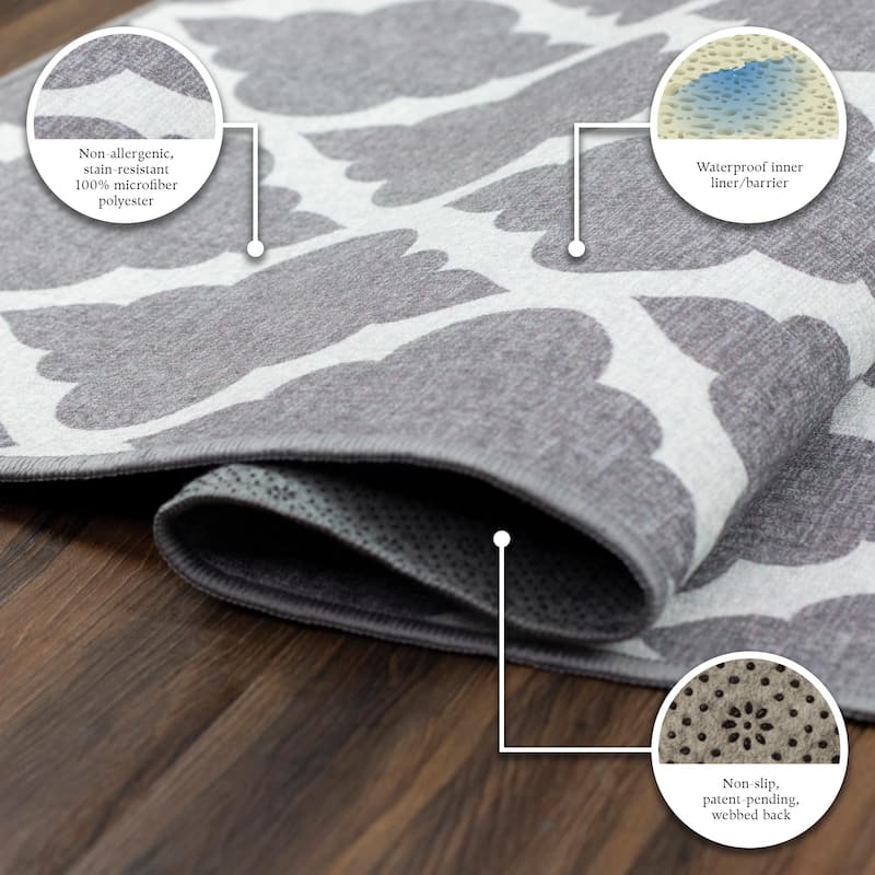 My Magic Carpet Machine Washable Area Rug Moroccan Trellis Grey