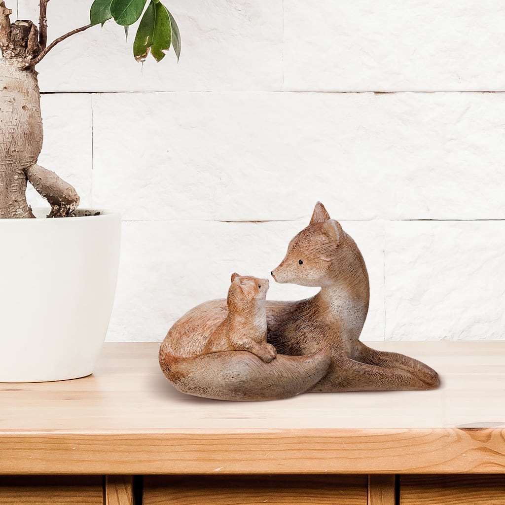 Carved' Artificial Fox W BaBy 6.77"