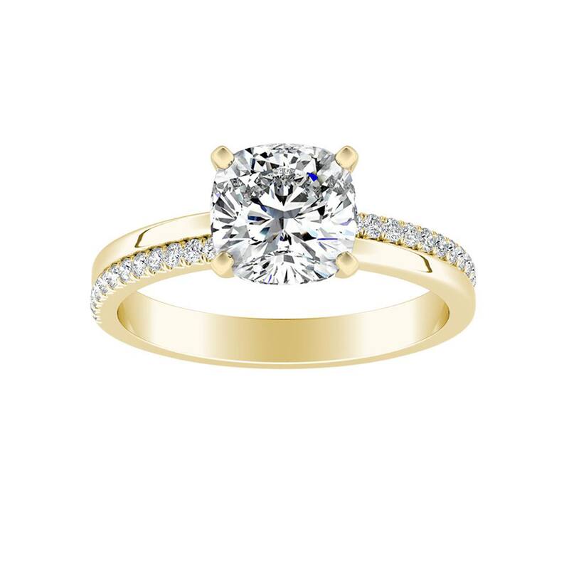 Auriya 1ct Cushion-cut Moissanite and Diamond Engagement Ring 14k Gold 0.12ct TDW - Yellow - 5