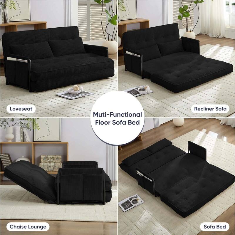 Mixoy Muti-Functional Folding Floor Sofa Bed,Lazy Sofa with Pillows,6 Position Adjustable Backrest-2+1