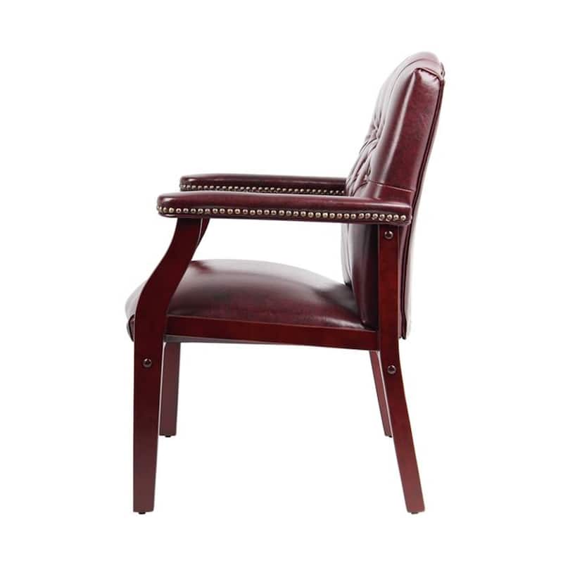 Koe Classic Reception Guest Armchair, Burgundy Tufted Vinyl, Wood Legs