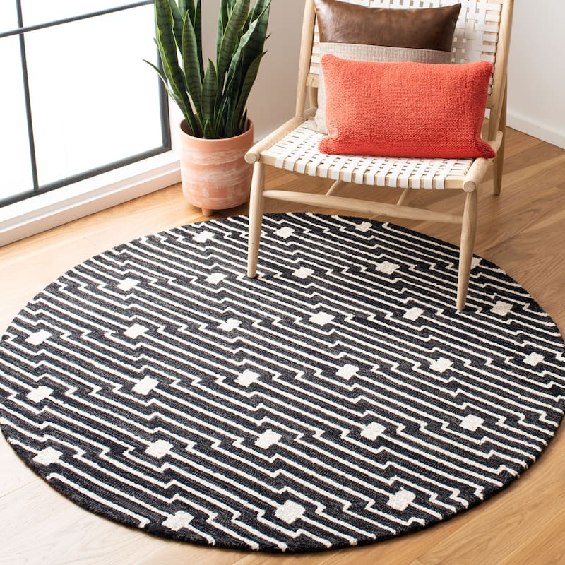 SAFAVIEH Handmade Micro-Loop Hanke Transitional Wool Rug- - 5' Round - Charcoal/Ivory