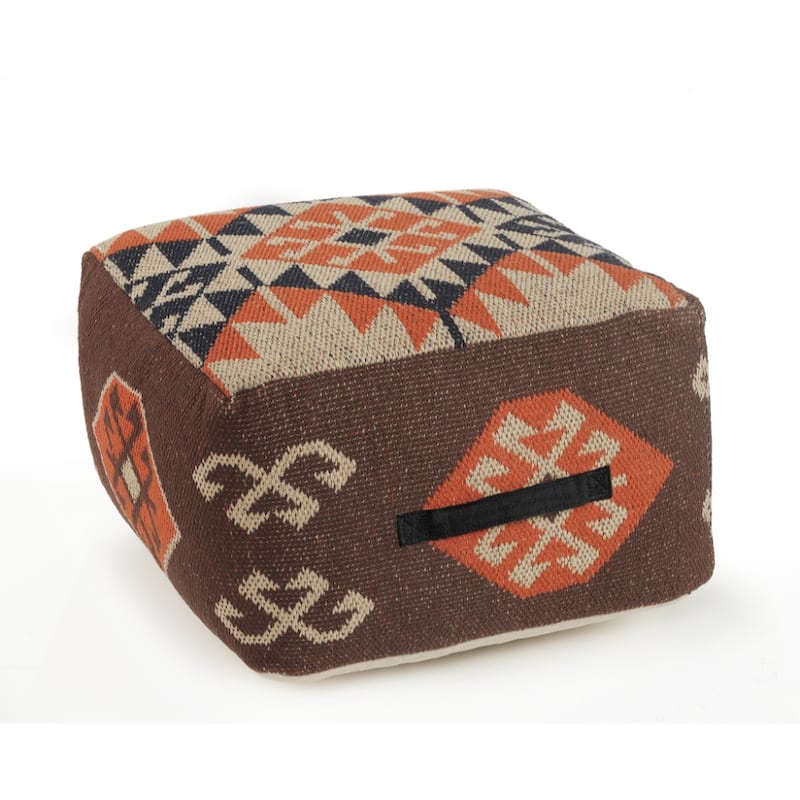 18" Brown Tribal Pouf Ottoman for Living Room and Bedroom - Brown
