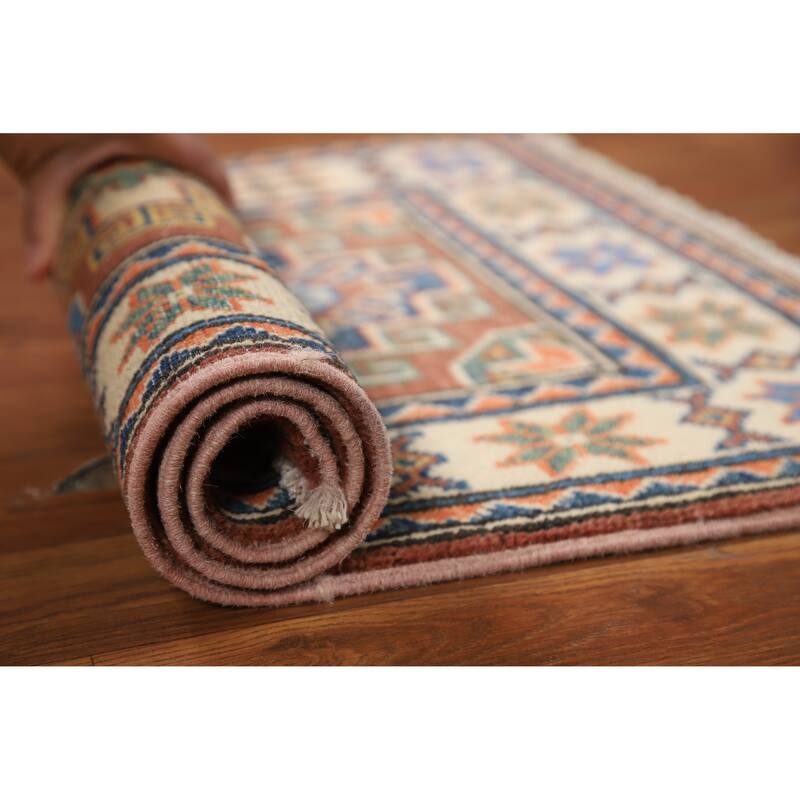 Traditional Kazak Oriental Foyer Rug Handmade Brown Wool Carpet - 2'0"x 3'0" - 2'0"x 3'0" - Brown