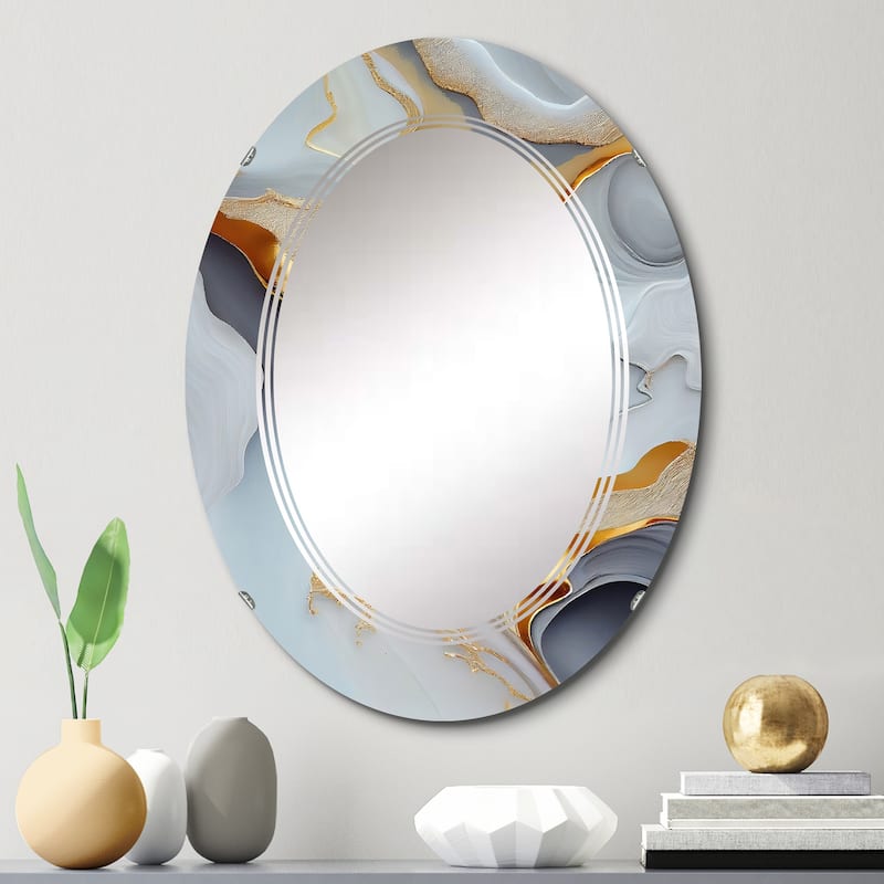 Designart 'White And Gold Marble Abstract IV' Printed Modern Transitional Wall Mirror - 20in.x30in.
