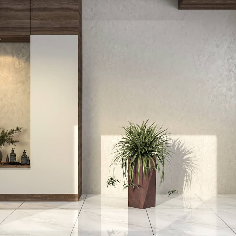 Aloe Fiberstone & MGO Clay Tapered Square Tall Planter Plant Pot, Indoor/Outdoor with Drainage Holes for Yard Porch Decor