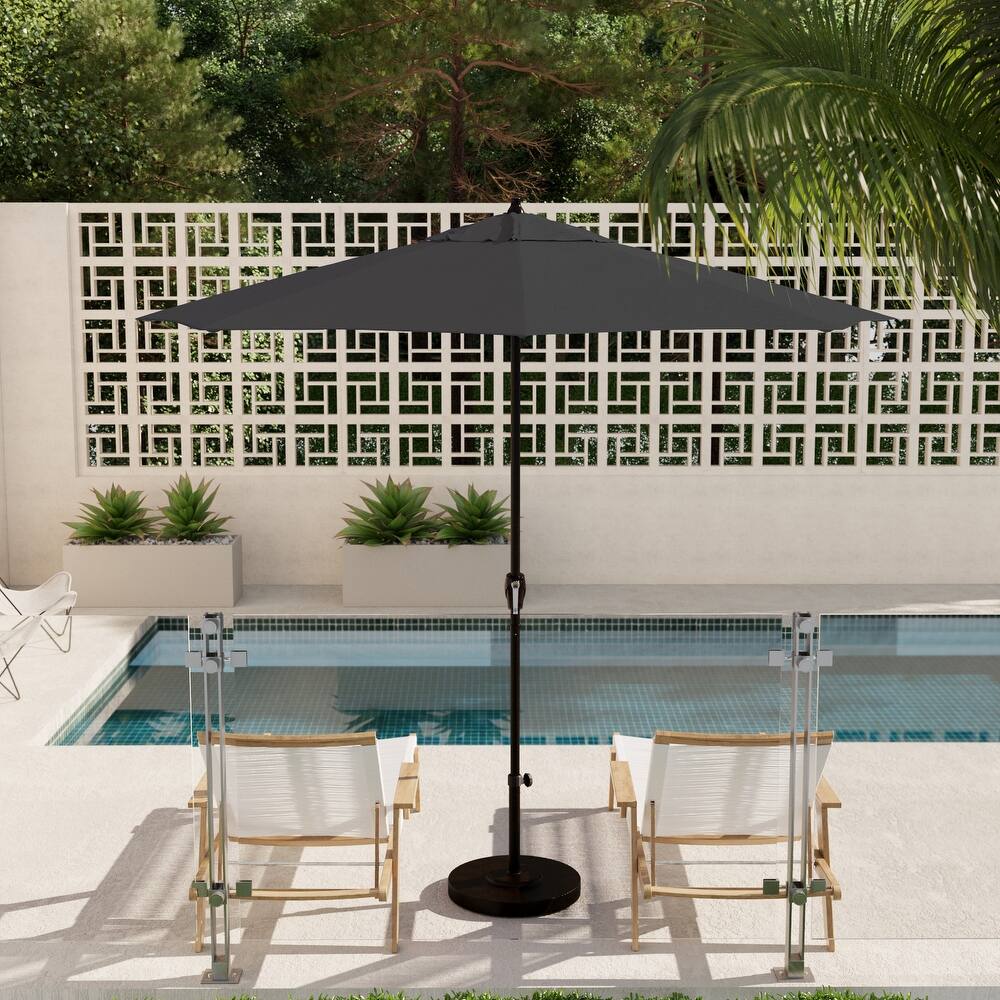 California Umbrella 9' Round Crank Lift Auto Tilt 8 Rib Aluminum Patio Umbrella, Bronze Finish Olefin