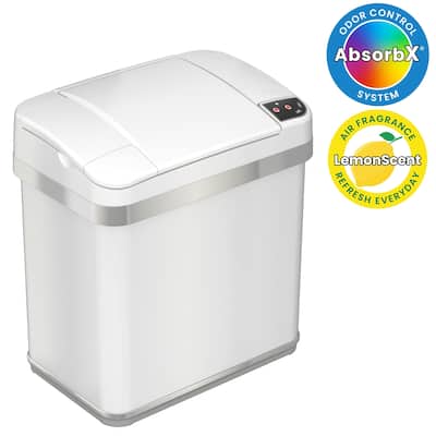 Halo 2.5 Gallon / 9.5 Liter White Sensor Bathroom Trash Can with Odor Filter
