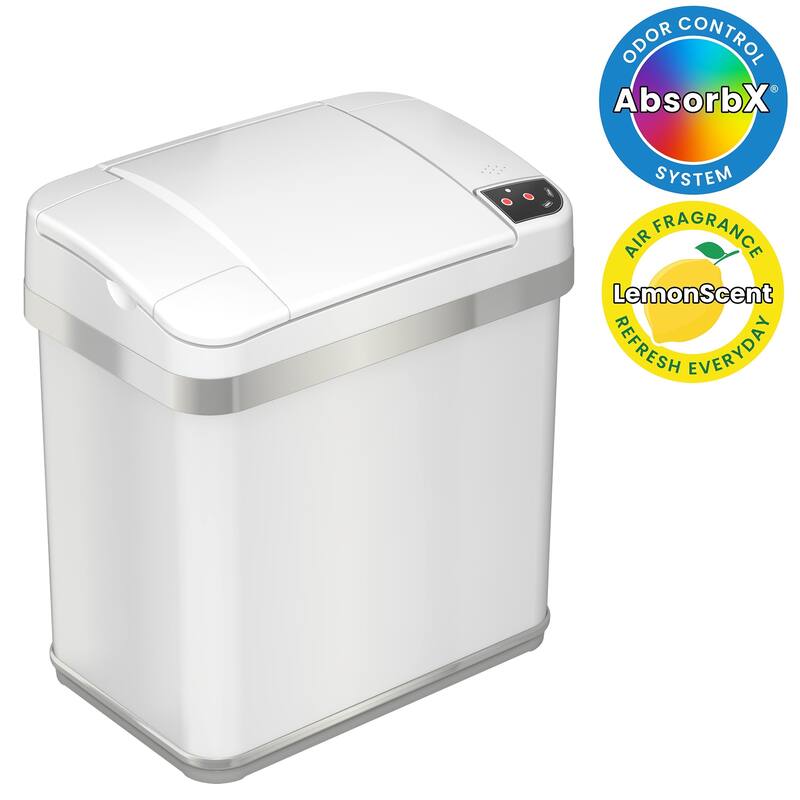 iTouchless 2.5 Gal White Stainless Steel Sensor Bathroom Trash Can - Pearl