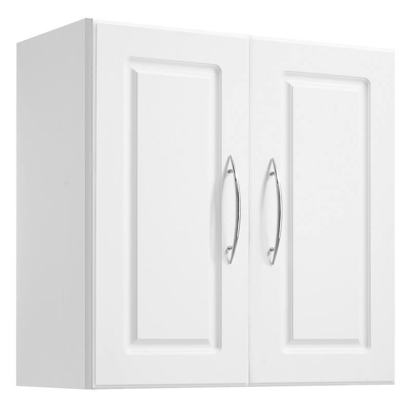 2-Tier White Wall Mounted Laundry Room Storage Cabinet with 2 Doors and Adjustable Shelves - 11.8 x 23.6 x 23.6 in