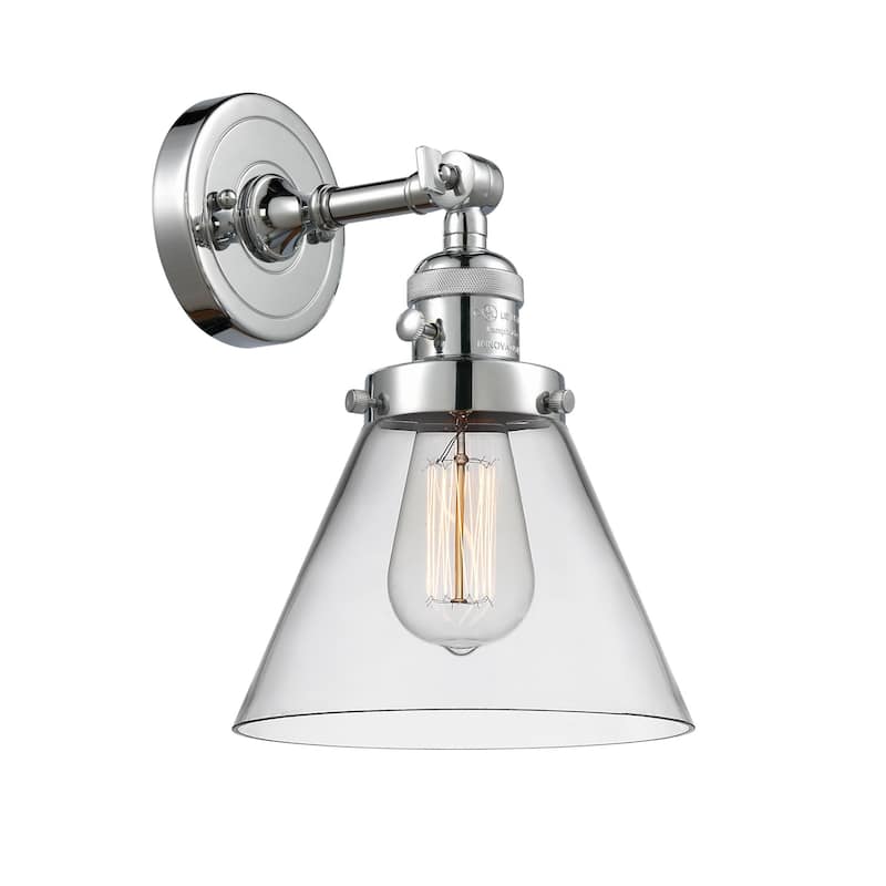 Innovations Lighting Large Cone Single Light 10" Tall Bathroom Sconce - Polished Chrome / Clear