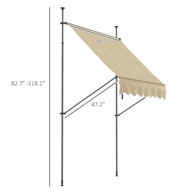 Outdoor Retractable Patio Awning with Adjustable Height Shade and Strong Metal Frame - 59" W x 47.25" D