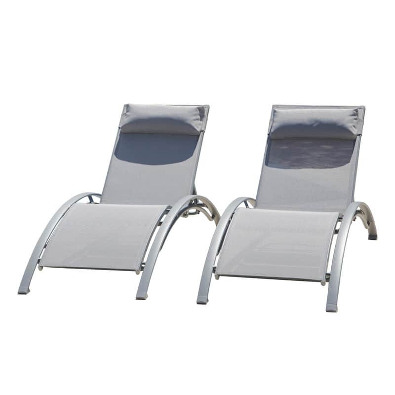 Domi Outdoor Living Aluminum Patio Chaise Lounge Set – Curved Design, Adjustable Positions, and Durable Construction - N/A