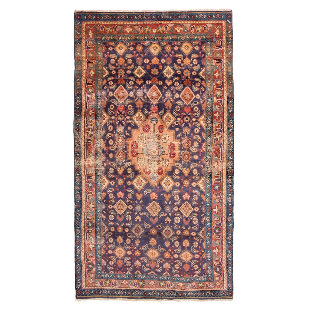 ECARPETGALLERY Hand-knotted Antalya Vintage Dark Navy Wool Rug - 3'7 x 6'9