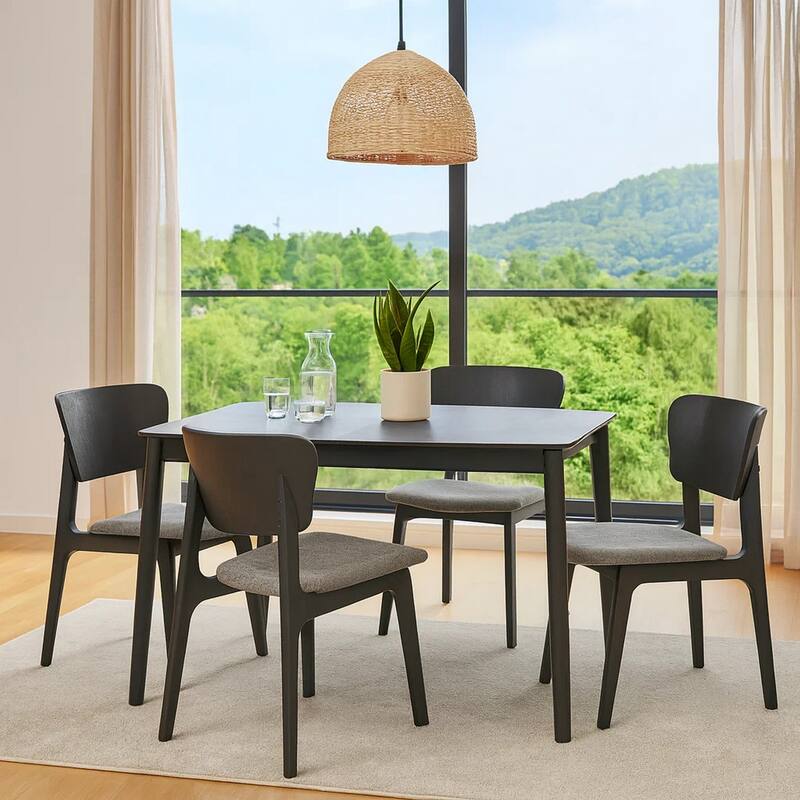 Kalie 5 Piece Dining Table Set with 4 Chairs, Gray Fabric Upholstery