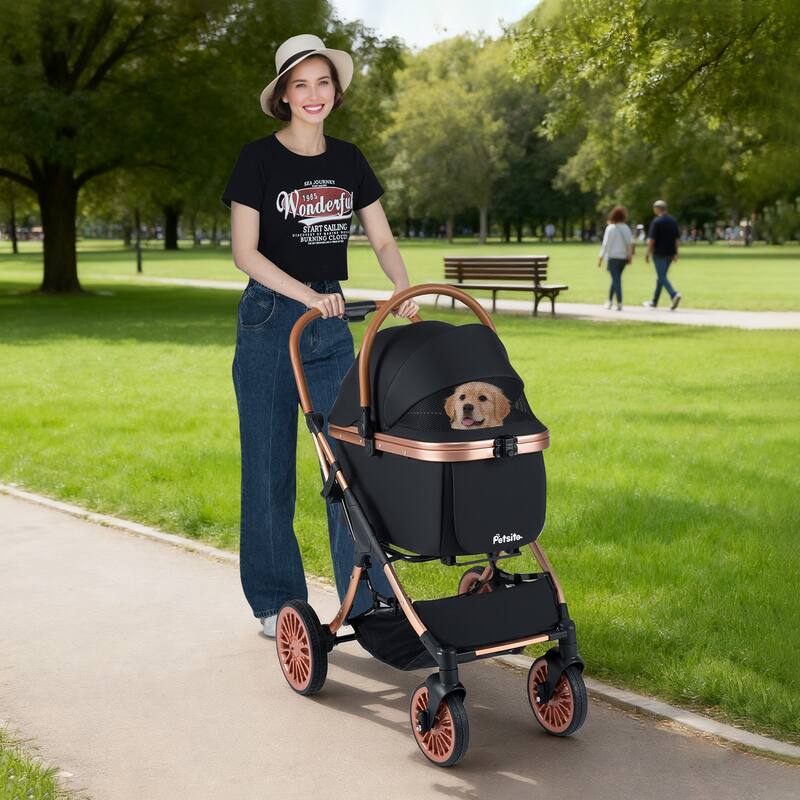 Gymax 3-in-1 Pet Stroller w/ Removable Carrier Sun Shade Removable Pad