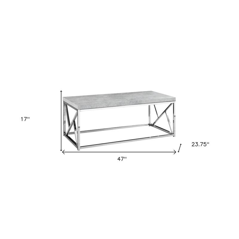 HomeRoots 47" Gray And Silver Cement And Iron Coffee Table
