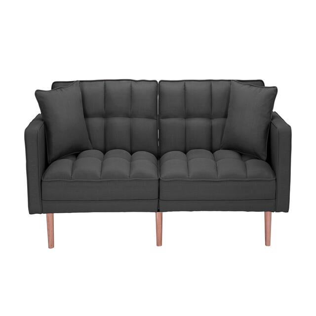 LUXMOD Futon Sleeper Sofa With 2 Pillows Fabric - Grey/Black