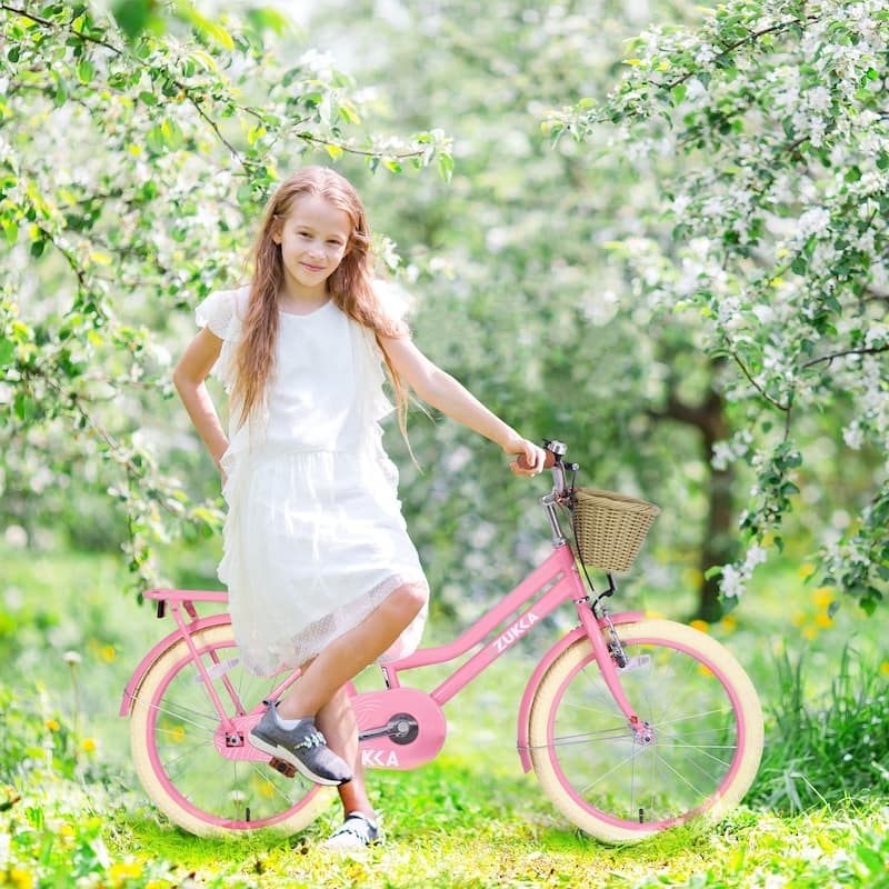 Girls Bike with Basket for 7-10 Years Old Kids, 20 inch wheel, No Training Wheels Included