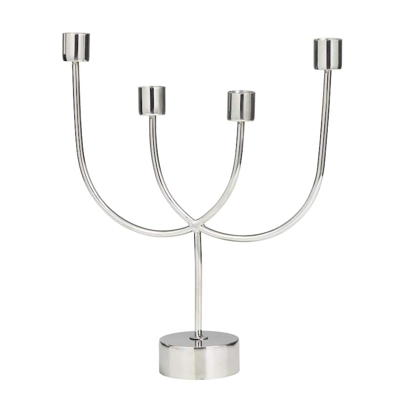Stainless Steel Metal Overlapping U-Shaped Decorative Candelabra with Round Elevated Base - Silver - Roche River Decor