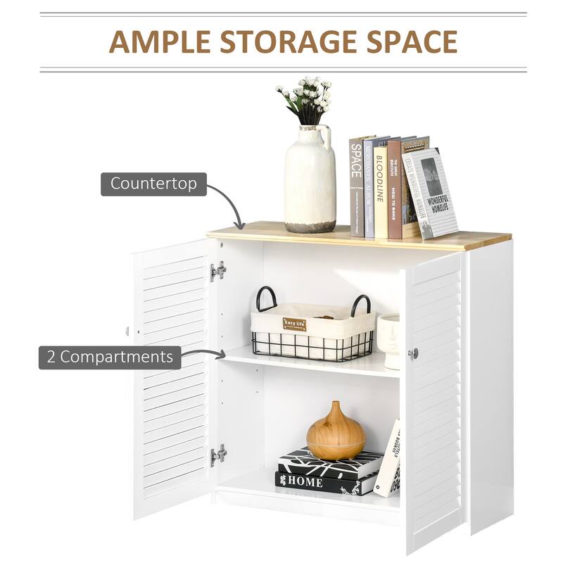 White Storage Cabinet with Louvered Doors and Adjustable Shelf for Bathroom Kitchen or Living Room - 31.5" X 11.75" X 31"