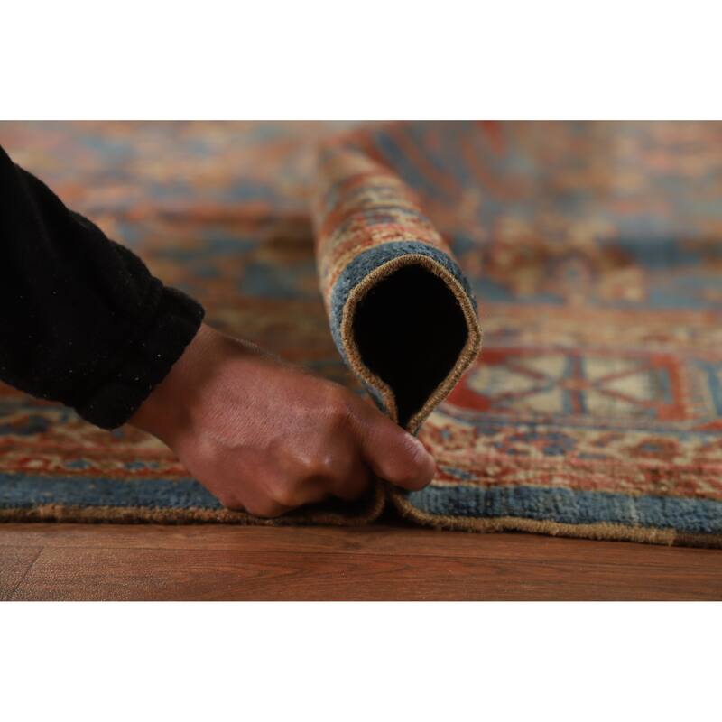 Hand Knotted Oriental 100% Wool Carpet Traditional Floral Navy Blue & Blues Heriz Area Rug - 10' 9'' X 9' 3''