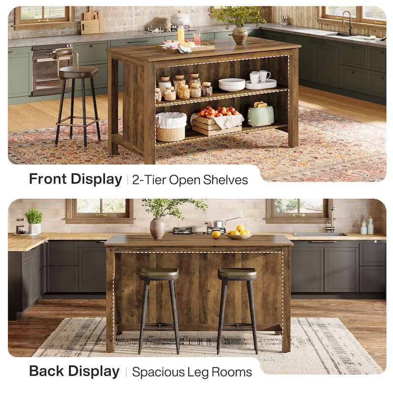 59-Inch Large Farmhouse Kitchen Island with Storage - 27.56" D x 59" W x 35.43" H