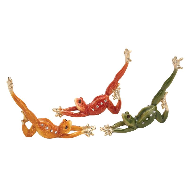 Multi Colored Polystone Frog Decorative Sculpture (Set of 3) - 6 x 1 x 7