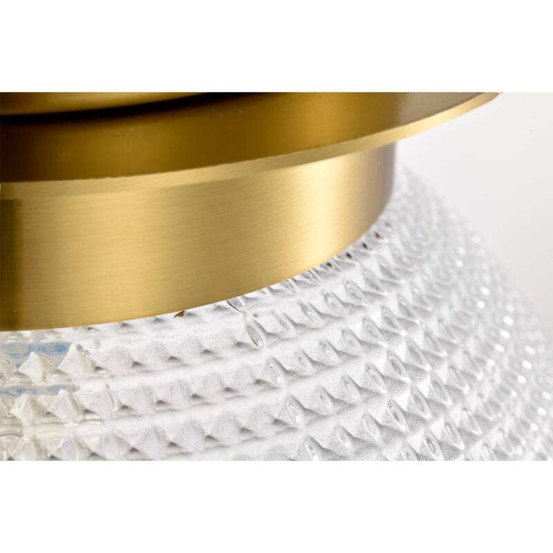 Gruste Brass Flushmount Ceiling Lamp with Pyramidical Patterned Glass Globe Shade