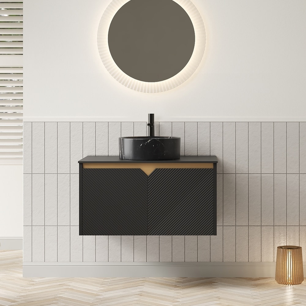 30" Bathroom Vanity with Vessel Sink, Wall-Mounted Floating Storage Cabinet with Double Doors