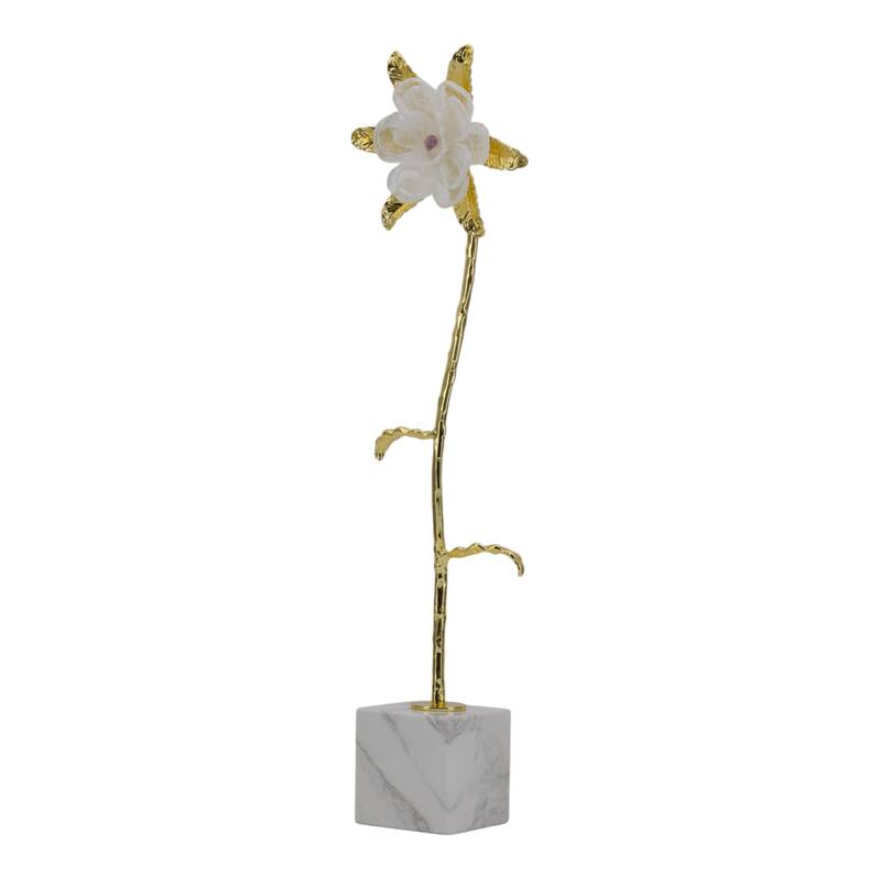 Luxury Floral Decorative Sculpture with Gold Accents and Marble Base