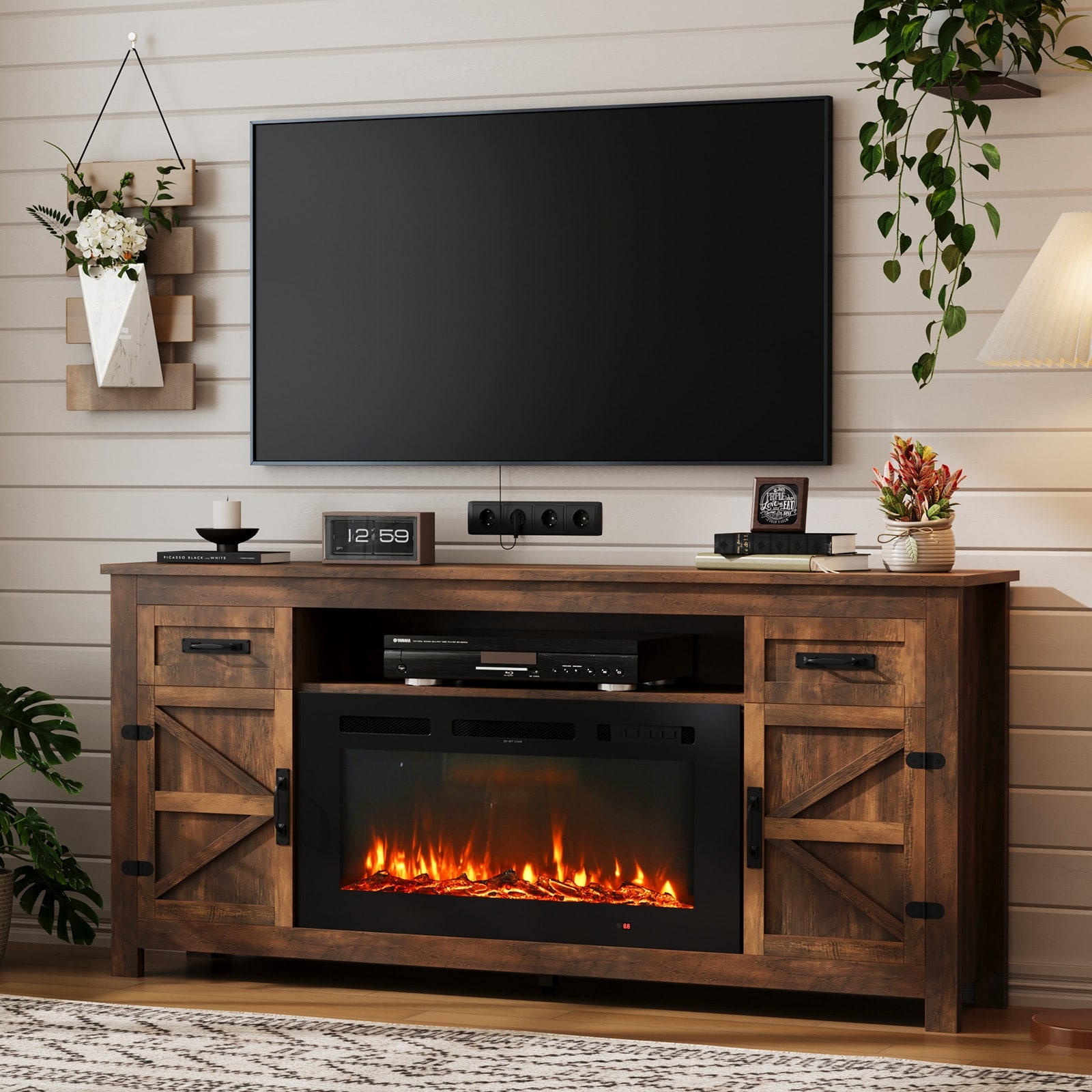 Farmhouse Style TV Stand with 36" Fireplace set
