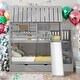 preview thumbnail 1 of 8, Twin over Twin House Bunk Bed with Trundle and Slide, Storage Staircase, Roof and Window Design, Gray Gray - Twin