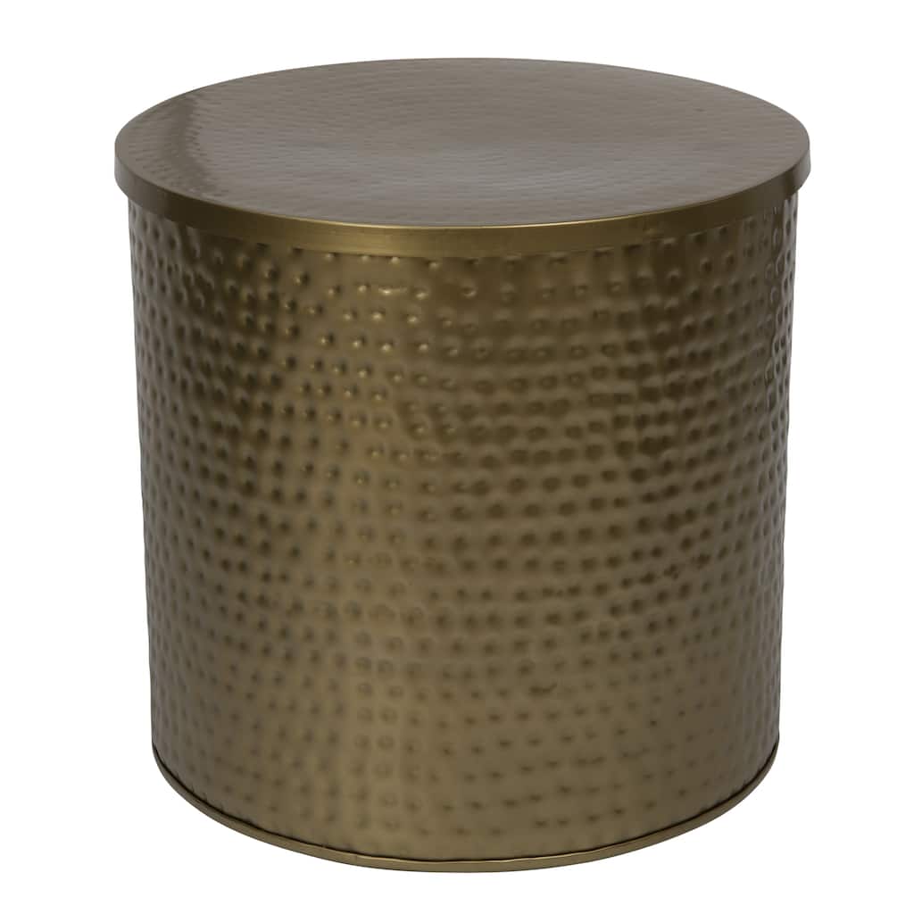 Brass Hammered Metal Drum Table with Lid