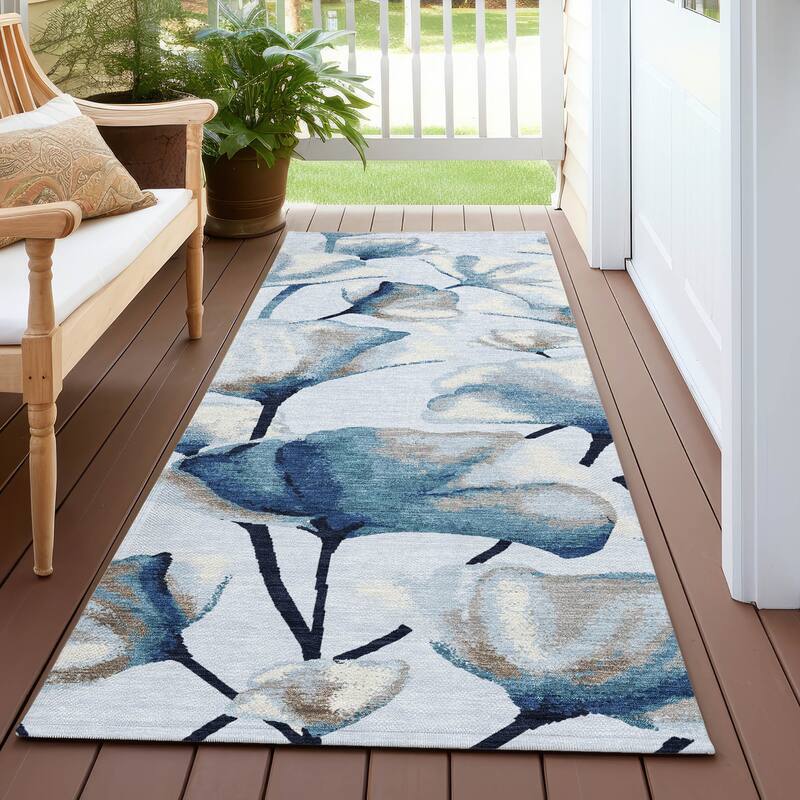 Machine Washable Indoor/ Outdoor Floral Love Chantille Rug - Sky - 2'3" x 7'6"