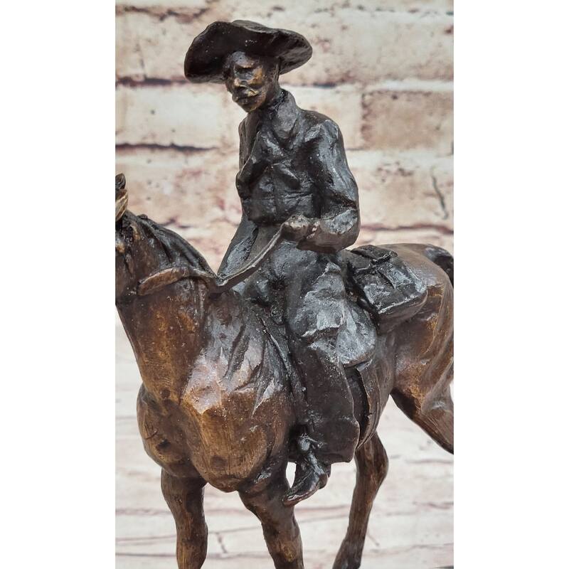 Will Rogers Cowboy On Horse Western Bronze Statue Sculpture Frederic Remington 9 Inches X 8 Inches